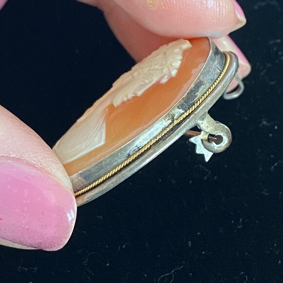 Carved Shell Cameo Grecian Design 925 Sterling Silver Vintage Brooch Pendant - Picture 15 of 16
